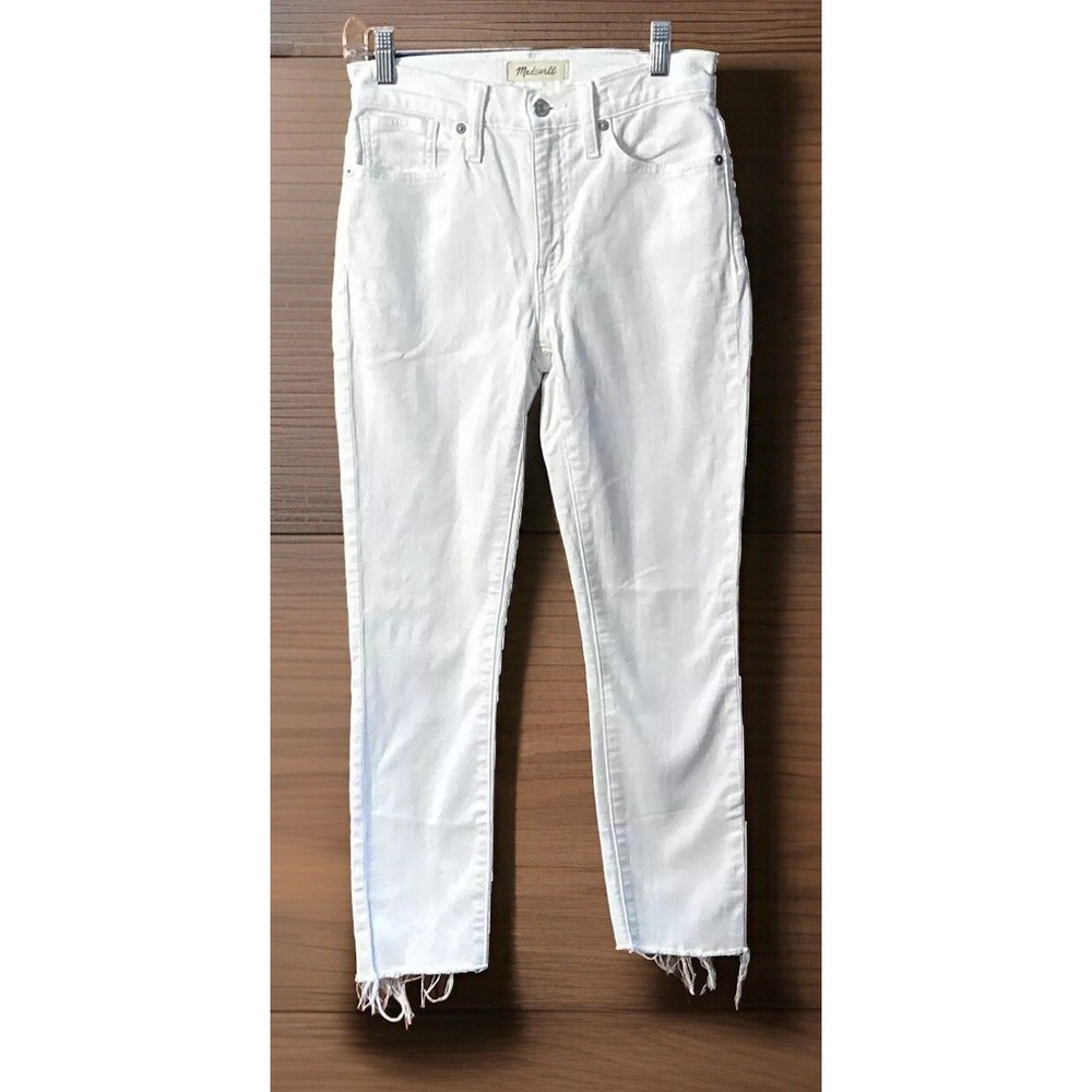 Madewell Jeans 9 Inch High Rise Skinny Crop Jeans‎ White Stretch Denim Frayed 25